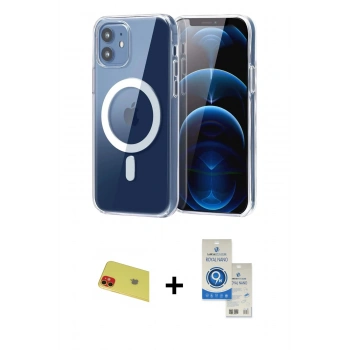 MARSİLYAN™- iPhone 11 Kılıf Ahenk Minimal Serisi - Şeffaf Royal Nano Ekran Koruyucu + Rainbow Kamera Lens Koruma Cam - KI