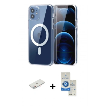 MARSİLYAN™- iPhone 11 Kılıf Ahenk Minimal Serisi - Şeffaf Royal Nano Ekran Koruyucu + Renkli Kamera Lens Koruma Cam - PE