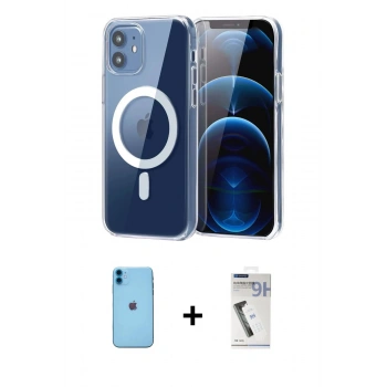 MARSİLYAN™- iPhone 11 Kılıf Ahenk Minimal Serisi - Şeffaf Uv Polymer Nano Ekran Koruyucu + Neon Fosforlu Kamera Lens - MI