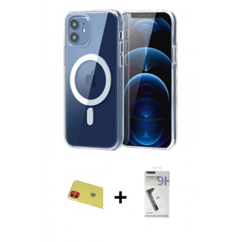MARSİLYAN™- iPhone 11 Kılıf Ahenk Minimal Serisi - Şeffaf Uv Polymer Nano Ekran Koruyucu + Rainbow Kamera Lens Koruma Cam - KI