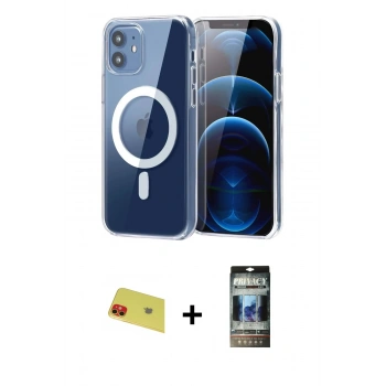 MARSİLYAN™- iPhone 11 Kılıf Ahenk Minimal Serisi - Siyah 34D Hayalet Izgaralı Cam + Rainbow Kamera Lens Koruma Cam - KI