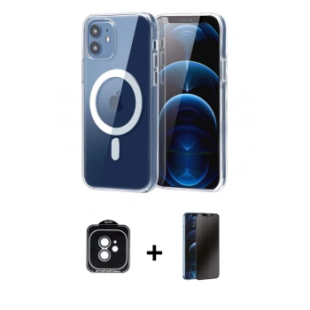 MARSİLYAN™- iPhone 11 Kılıf Ahenk Minimal Serisi - Siyah 3D Antistatik Hayalet Cam Ekran Koruyucu + PVD Metal Kamera Lens - YL