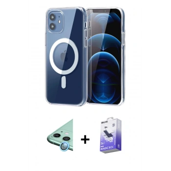 MARSİLYAN™- iPhone 11 Kılıf Ahenk Minimal Serisi - Siyah Bilvis 5in1 5D Magic Hayalet Cam Ekran Koruyucu + Raze Metal Kamera Lens - MI