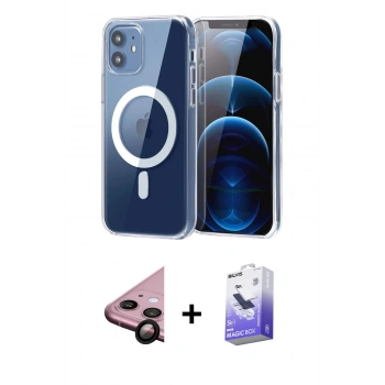 MARSİLYAN™- iPhone 11 Kılıf Ahenk Minimal Serisi - Siyah Bilvis 5in1 5D Magic Hayalet Cam Ekran Koruyucu + Raze Metal Kamera Lens - SH