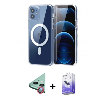 MARSİLYAN™- iPhone 11 Kılıf Ahenk Minimal Serisi - Siyah Bilvis 5in1 5D Magic Hayalet Cam Ekran Koruyucu + Raze Metal Kamera Lens - KI
