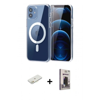 MARSİLYAN™- iPhone 11 Kılıf Ahenk Minimal Serisi - Siyah Bilvis Hayalet Cam Ekran Koruyucu + Renkli Kamera Lens Koruma Cam - TU