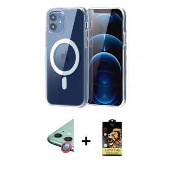 MARSİLYAN™- iPhone 11 Kılıf Ahenk Minimal Serisi - Siyah Buffer Cam Ekran Koruyucu + Raze Metal Kamera Lens - KI