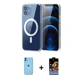 MARSİLYAN™- iPhone 11 Kılıf Ahenk Minimal Serisi - Siyah Buffer Hayalet Cam Ekran Koruyucu + Neon Fosforlu Kamera Lens - MI