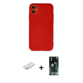 MARSİLYAN™- iPhone 11 Kılıf Ahenk Serisi - Şeffaf 360 Full Body Arka Koruyucu + Renkli Kamera Lens Koruma Cam - SI