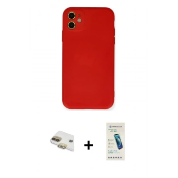 MARSİLYAN™- iPhone 11 Kılıf Ahenk Serisi - Şeffaf Pasifik Cam Ekran Koruyucu + Pers Alüminyum Kamera Lens - GD