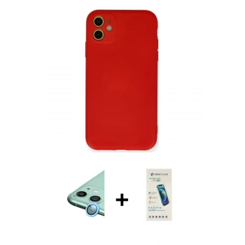 MARSİLYAN™- iPhone 11 Kılıf Ahenk Serisi - Şeffaf Pasifik Cam Ekran Koruyucu + Raze Metal Kamera Lens - MI