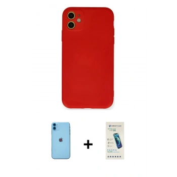 MARSİLYAN™- iPhone 11 Kılıf Ahenk Serisi - Şeffaf Pasifik Cam Ekran Koruyucu + Neon Fosforlu Kamera Lens - MI