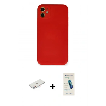 MARSİLYAN™- iPhone 11 Kılıf Ahenk Serisi - Şeffaf Pasifik Cam Ekran Koruyucu + Renkli Kamera Lens Koruma Cam - PE