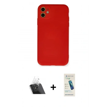 MARSİLYAN™- iPhone 11 Kılıf Ahenk Serisi - Şeffaf Pasifik Cam Ekran Koruyucu + Kamera Lens Koruma Cam - SF