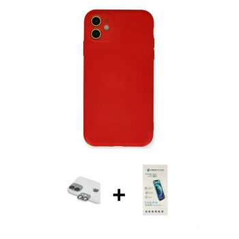 MARSİLYAN™- iPhone 11 Kılıf Ahenk Serisi - Şeffaf Pasifik Cam Ekran Koruyucu + Pers Alüminyum Kamera Lens - YL
