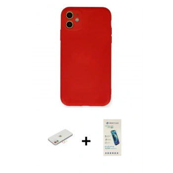 MARSİLYAN™- iPhone 11 Kılıf Ahenk Serisi - Şeffaf Pasifik Cam Ekran Koruyucu + Renkli Kamera Lens Koruma Cam - YL