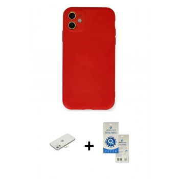 MARSİLYAN™- iPhone 11 Kılıf Ahenk Serisi - Şeffaf Royal Nano Ekran Koruyucu + Renkli Kamera Lens Koruma Cam - SI