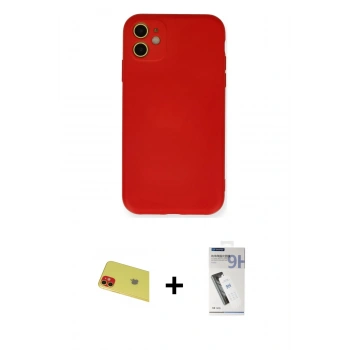 MARSİLYAN™- iPhone 11 Kılıf Ahenk Serisi - Şeffaf Uv Polymer Nano Ekran Koruyucu + Rainbow Kamera Lens Koruma Cam - KI