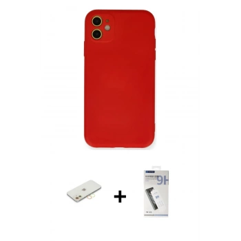 MARSİLYAN™- iPhone 11 Kılıf Ahenk Serisi - Şeffaf Uv Polymer Nano Ekran Koruyucu + Renkli Kamera Lens Koruma Cam - SI