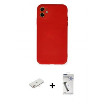 MARSİLYAN™- iPhone 11 Kılıf Ahenk Serisi - Şeffaf Uv Polymer Nano Ekran Koruyucu + Renkli Kamera Lens Koruma Cam - YL