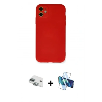 MARSİLYAN™- iPhone 11 Kılıf Ahenk Serisi - Siyah 3D Antistatik Cam Ekran Koruyucu + Pers Alüminyum Kamera Lens - YL