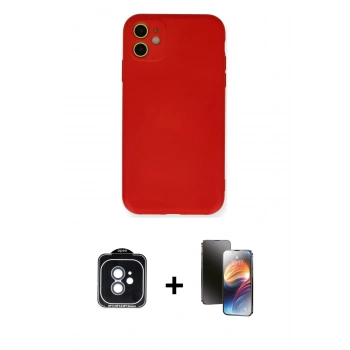 MARSİLYAN™- iPhone 11 Kılıf Ahenk Serisi - Siyah 3D Antistatik Mat Seramik Nano Ekran Koruyucu + PVD Metal Kamera Lens - MI