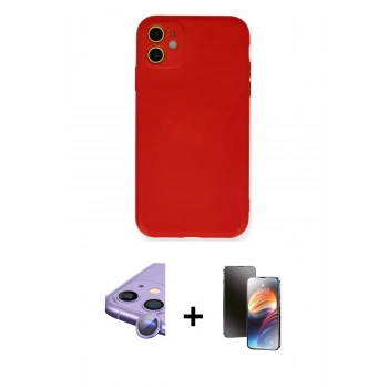 MARSİLYAN™- iPhone 11 Kılıf Ahenk Serisi - Siyah 3D Antistatik Mat Seramik Nano Ekran Koruyucu + Raze Metal Kamera Lens - MR