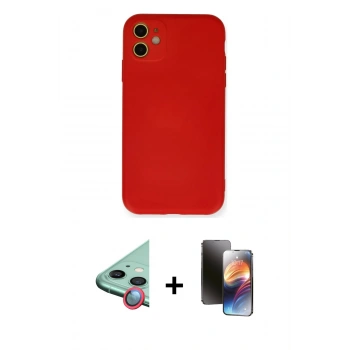 MARSİLYAN™- iPhone 11 Kılıf Ahenk Serisi - Siyah 3D Antistatik Mat Seramik Nano Ekran Koruyucu + Raze Metal Kamera Lens - KI