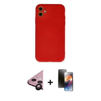 MARSİLYAN™- iPhone 11 Kılıf Ahenk Serisi - Siyah 3D Antistatik Mat Seramik Nano Ekran Koruyucu + Raze Metal Kamera Lens - SH