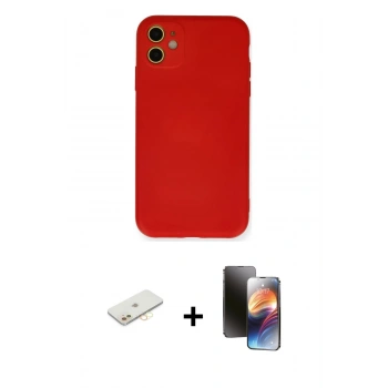 MARSİLYAN™- iPhone 11 Kılıf Ahenk Serisi - Siyah 3D Antistatik Mat Seramik Nano Ekran Koruyucu + Renkli Kamera Lens Koruma Cam - SI