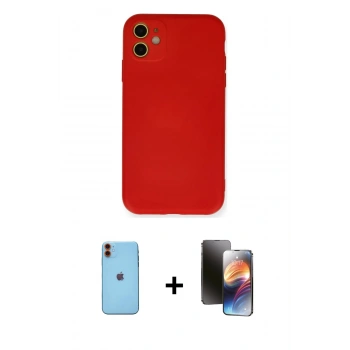 MARSİLYAN™- iPhone 11 Kılıf Ahenk Serisi - Siyah 3D Antistatik Mat Seramik Nano Ekran Koruyucu + Neon Fosforlu Kamera Lens - TU
