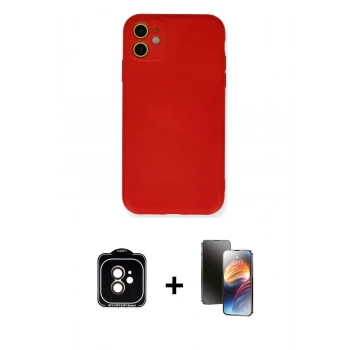 MARSİLYAN™- iPhone 11 Kılıf Ahenk Serisi - Siyah 3D Antistatik Mat Seramik Nano Ekran Koruyucu + PVD Metal Kamera Lens - TU