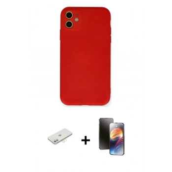MARSİLYAN™- iPhone 11 Kılıf Ahenk Serisi - Siyah 3D Antistatik Mat Seramik Nano Ekran Koruyucu + Renkli Kamera Lens Koruma Cam - YL