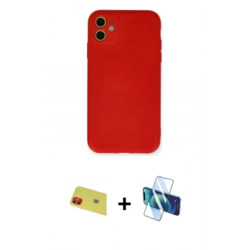 MARSİLYAN™- iPhone 11 Kılıf Ahenk Serisi - Siyah 3D Antistatik Seramik Nano Ekran Koruyucu + Rainbow Kamera Lens Koruma Cam - KI