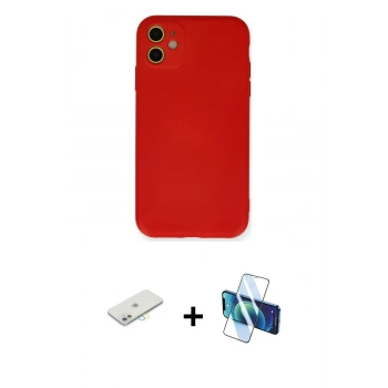 MARSİLYAN™- iPhone 11 Kılıf Ahenk Serisi - Siyah 3D Antistatik Seramik Nano Ekran Koruyucu + Renkli Kamera Lens Koruma Cam - SI