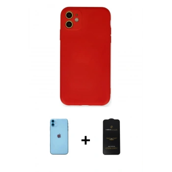 MARSİLYAN™- iPhone 11 Kılıf Ahenk Serisi - Siyah 6D Antistatik Mat Seramik Hayalet Nano Ekran Koruyucu + Neon Fosforlu Kamera Lens - MI