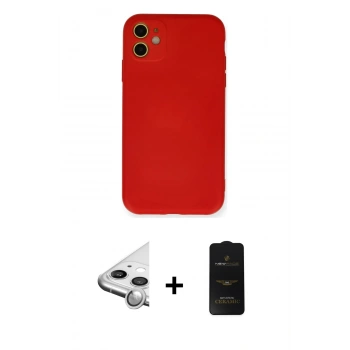 MARSİLYAN™- iPhone 11 Kılıf Ahenk Serisi - Siyah 6D Antistatik Mat Seramik Hayalet Nano Ekran Koruyucu + Raze Metal Kamera Lens - GS