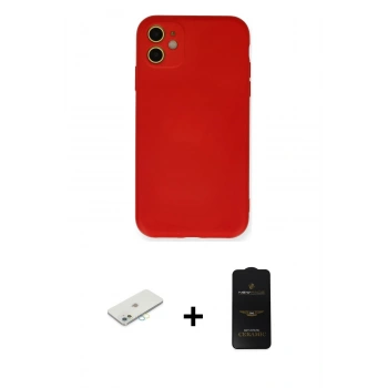 MARSİLYAN™- iPhone 11 Kılıf Ahenk Serisi - Siyah 6D Antistatik Mat Seramik Hayalet Nano Ekran Koruyucu + Renkli Kamera Lens Koruma Cam - SI