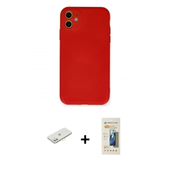 MARSİLYAN™- iPhone 11 Kılıf Ahenk Serisi - Siyah 6D Mat Seramik Hayalet Nano Ekran Koruyucu + Renkli Kamera Lens Koruma Cam - TU
