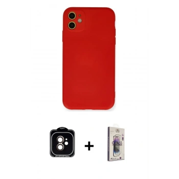 MARSİLYAN™- iPhone 11 Kılıf Ahenk Serisi - Siyah Bilvis 3D Cam Ekran Koruyucu + PVD Metal Kamera Lens - TU