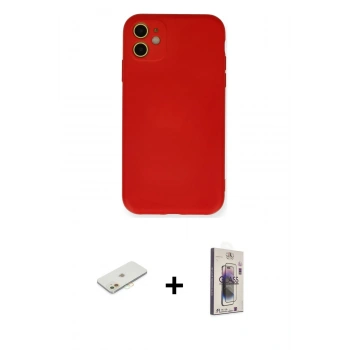 MARSİLYAN™- iPhone 11 Kılıf Ahenk Serisi - Siyah Bilvis 3D Cam Ekran Koruyucu + Renkli Kamera Lens Koruma Cam - TU