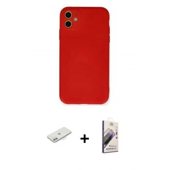 MARSİLYAN™- iPhone 11 Kılıf Ahenk Serisi - Siyah Bilvis 3D Mat Cam Ekran Koruyucu + Renkli Kamera Lens Koruma Cam - PE