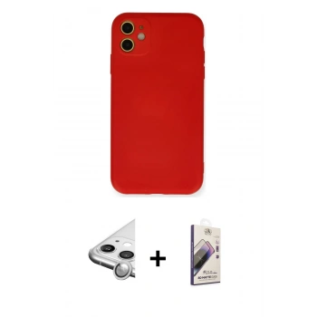 MARSİLYAN™- iPhone 11 Kılıf Ahenk Serisi - Siyah Bilvis 3D Mat Cam Ekran Koruyucu + Raze Metal Kamera Lens - GS