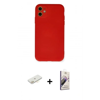 MARSİLYAN™- iPhone 11 Kılıf Ahenk Serisi - Siyah Bilvis 3D Mat Cam Ekran Koruyucu + Renkli Kamera Lens Koruma Cam - SI