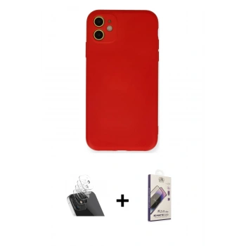 MARSİLYAN™- iPhone 11 Kılıf Ahenk Serisi - Siyah Bilvis 3D Mat Cam Ekran Koruyucu + Kamera Lens Koruma Cam - SF