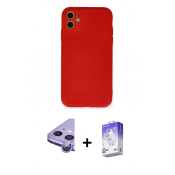 MARSİLYAN™- iPhone 11 Kılıf Ahenk Serisi - Siyah Bilvis 5in1 3D Magic Cam Ekran Koruyucu + Raze Metal Kamera Lens - MR