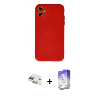 MARSİLYAN™- iPhone 11 Kılıf Ahenk Serisi - Siyah Bilvis 5in1 3D Magic Cam Ekran Koruyucu + Pers Alüminyum Kamera Lens - GD