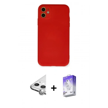 MARSİLYAN™- iPhone 11 Kılıf Ahenk Serisi - Siyah Bilvis 5in1 3D Magic Cam Ekran Koruyucu + Raze Metal Kamera Lens - GS