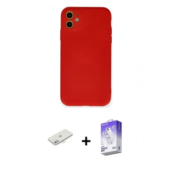 MARSİLYAN™- iPhone 11 Kılıf Ahenk Serisi - Siyah Bilvis 5in1 3D Magic Cam Ekran Koruyucu + Renkli Kamera Lens Koruma Cam - SI