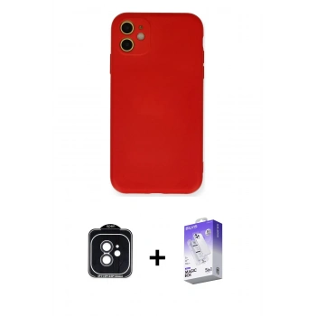 MARSİLYAN™- iPhone 11 Kılıf Ahenk Serisi - Siyah Bilvis 5in1 3D Magic Cam Ekran Koruyucu + PVD Metal Kamera Lens - SH
